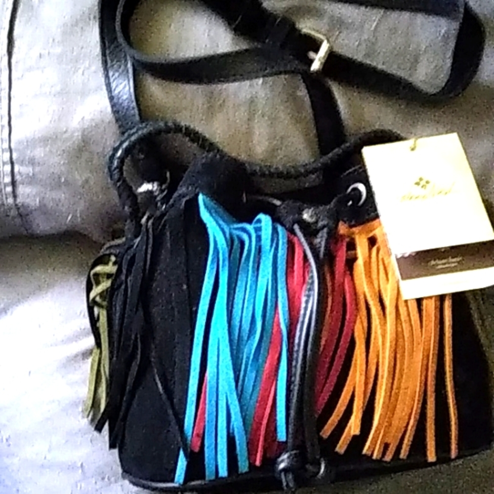 PATRICIA NASH MULTI COLOR SUEDE FRINGE  CROSSBODY,NWT